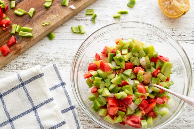 Mod Pizza chopped garden salad with colorful vegetables